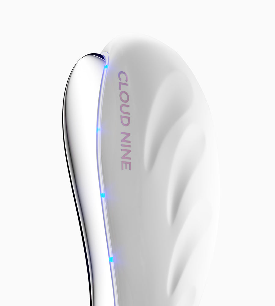Close up of The Redefine Beauty Device on blue mode.