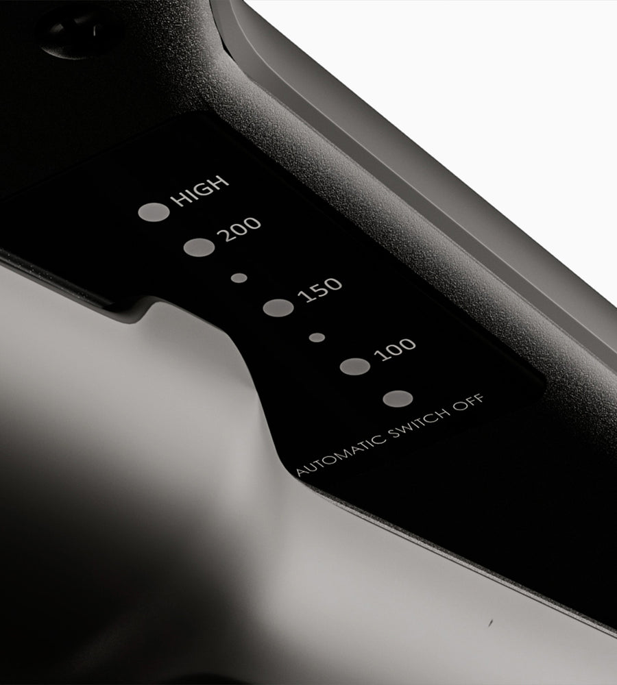 Close up of the variable temperature control settings on the CLOUD NINE Wide Iron.