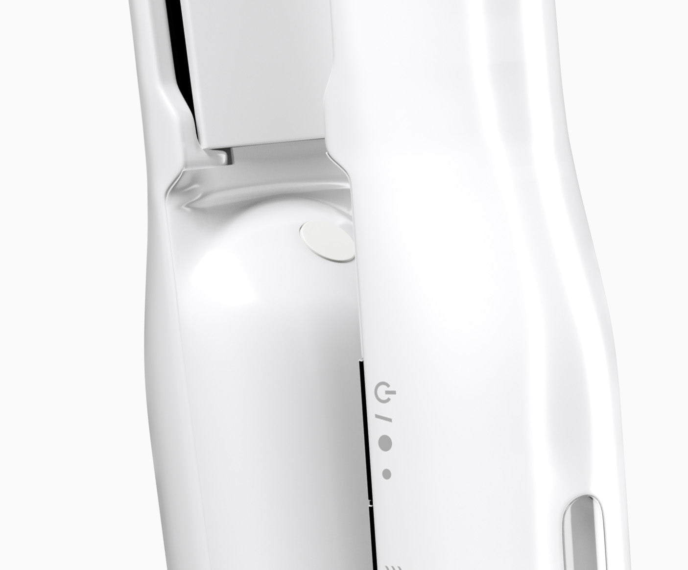 Close up of the white CLOUD NINE Original Cordless Iron heat settings.