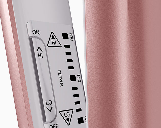 A close up image of the variable temperature control settings on the CLOUD NINE Original Pro Pink Iron.