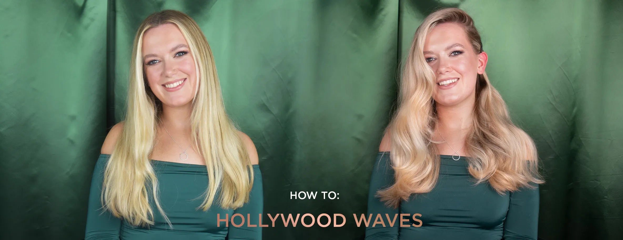 Before and after image of smiling blonde model - the after shows hollywood waves. Text reads 'How to: Hollywood Waves'.