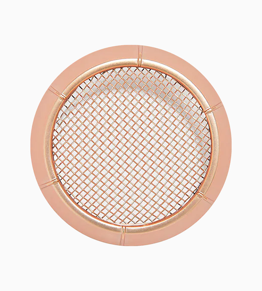 A rose gold hair dryer filter attachment.