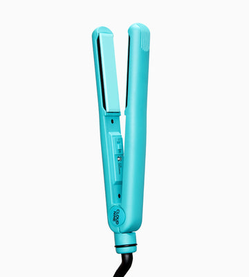 Zoomed out image of soda fountain blue CLOUD NINE straighteners.
