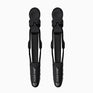 A zoomed out face on image of black CLOUD NINE Crocodile clips on white background.