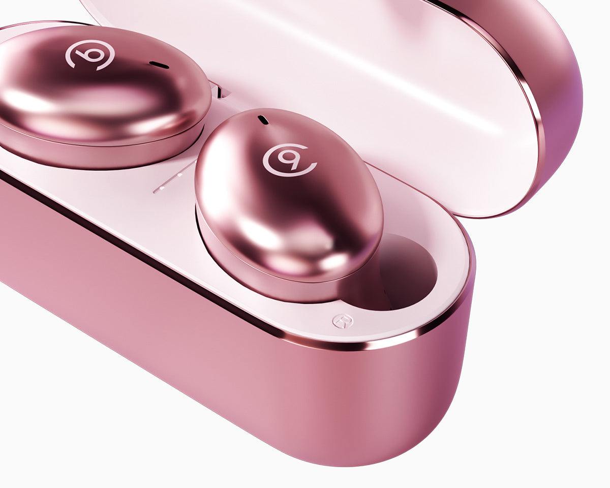 Close up of the CLOUD NINE i3 Wireless Earbuds with the CLOUD NINE logo.