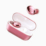 Metallic pink i3 Wireless Earbuds, one is in the case and the other is above, featuring CLOUD NINE branding.