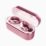 Metallic pink i3 Wireless Earbuds in their case with the top open showing the CLOUD NINE branding.