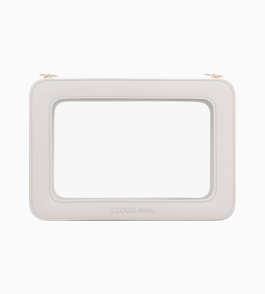 A zoomed out image of white CLOUD NINE Luxury Travel Bag on white background.