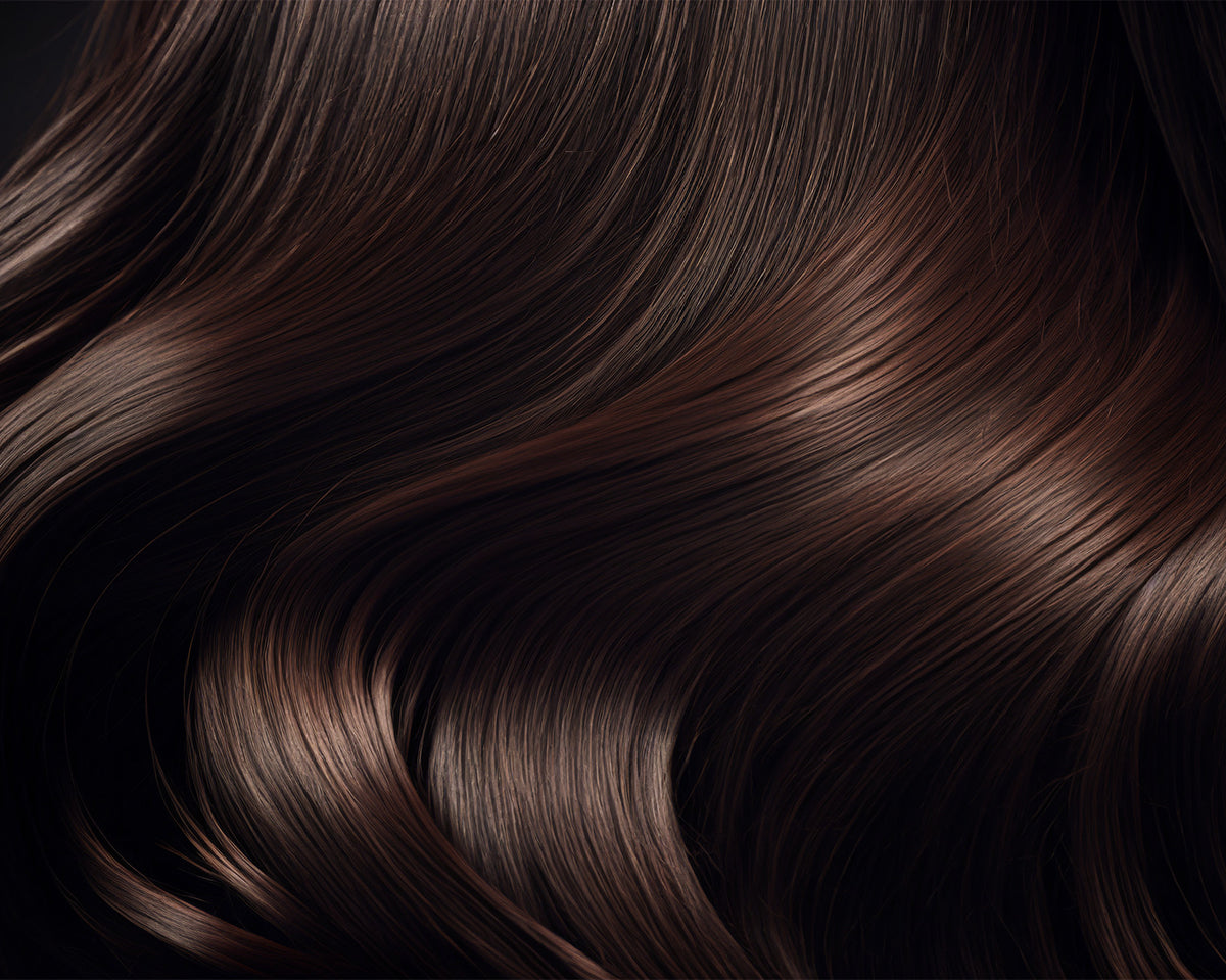 A close-up image of brown wavy hair.