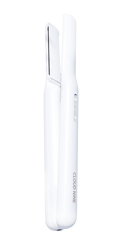 Image of the white CLOUD NINE Original Cordless Iron stood up vertically.