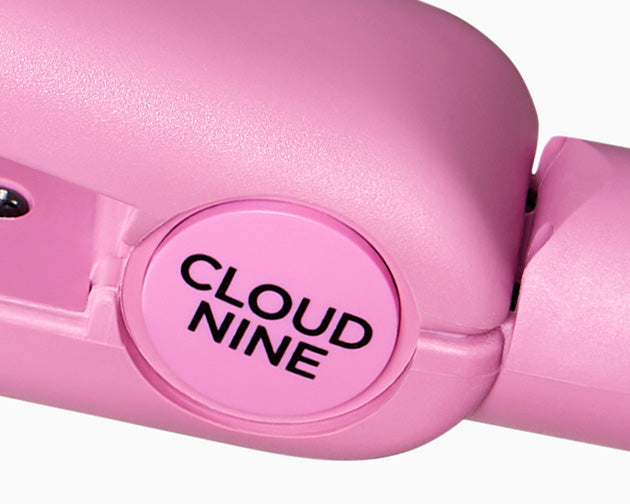 Close up of the CLOUD NINE branding on the Poodle Skirt Pink Retro Iron.