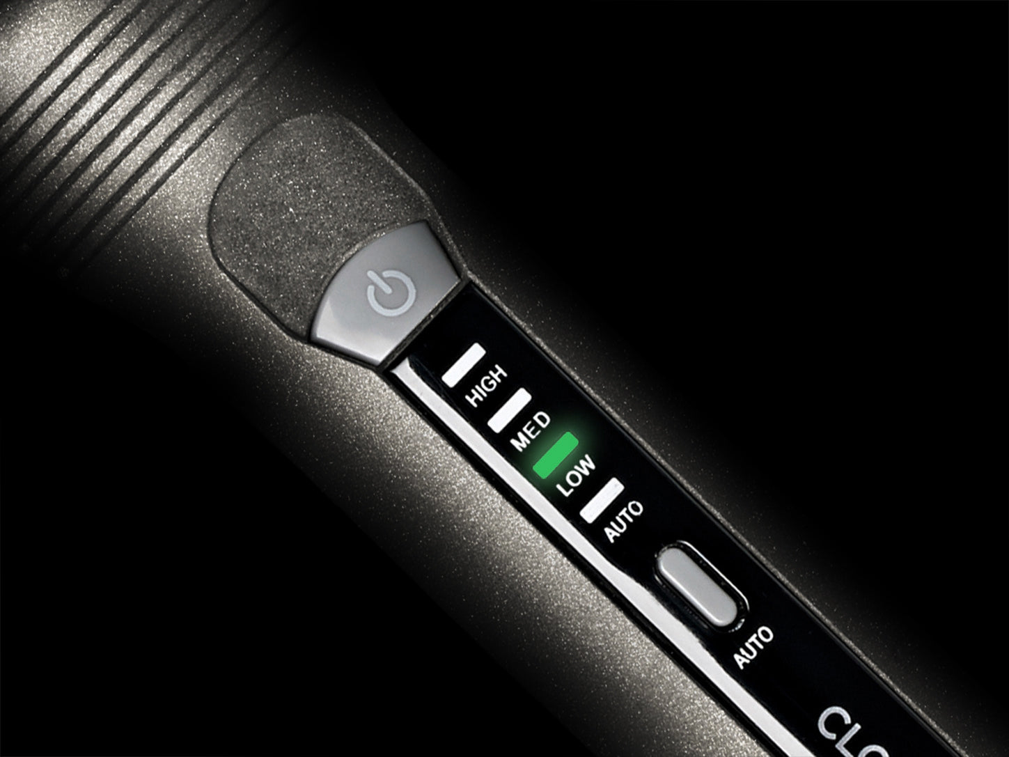 Close up of the variable temperature setting on the Sericite Curling Wand.