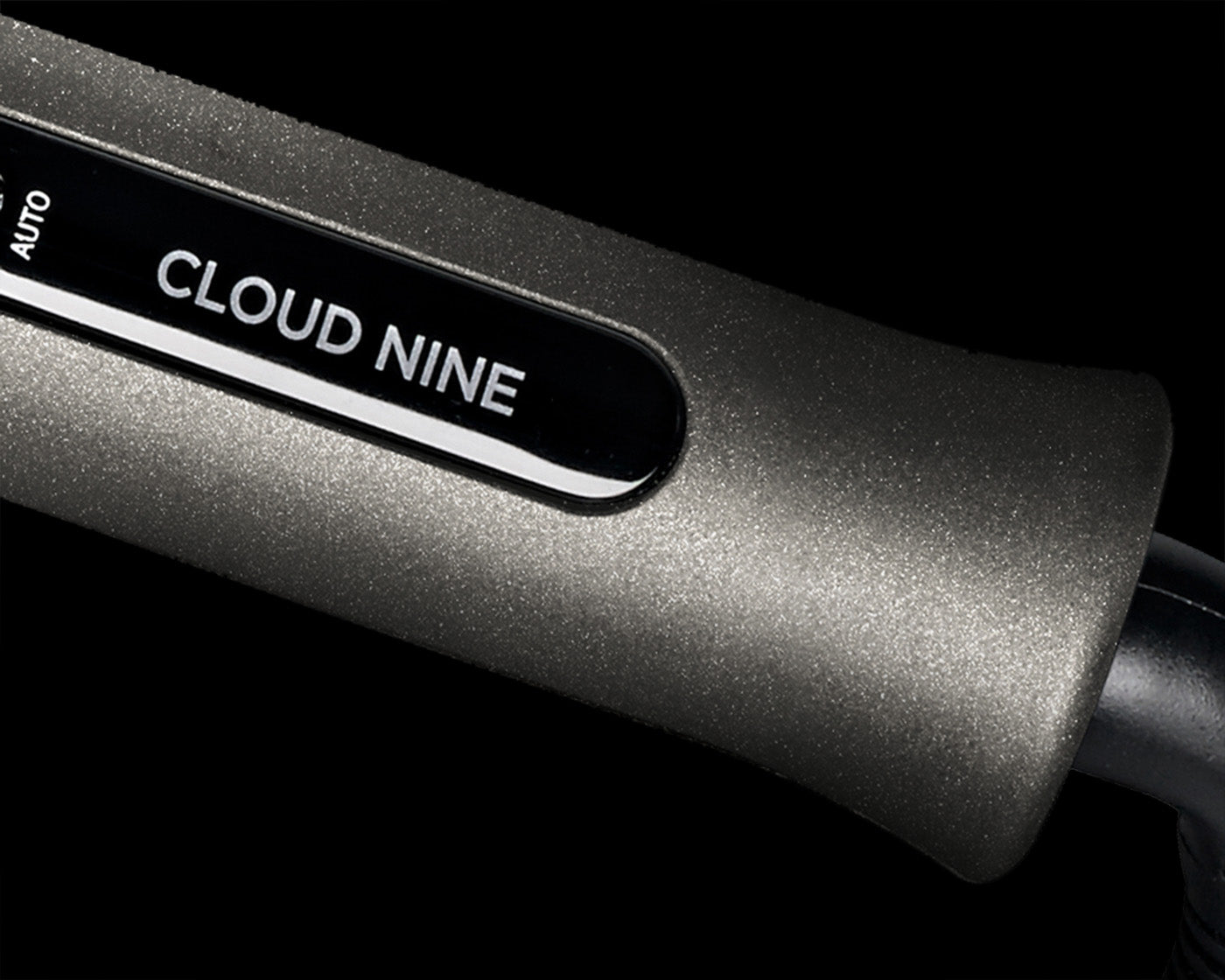 Close-up of the CLOUD NINE branding on the Sericite Collection Curling Wand.