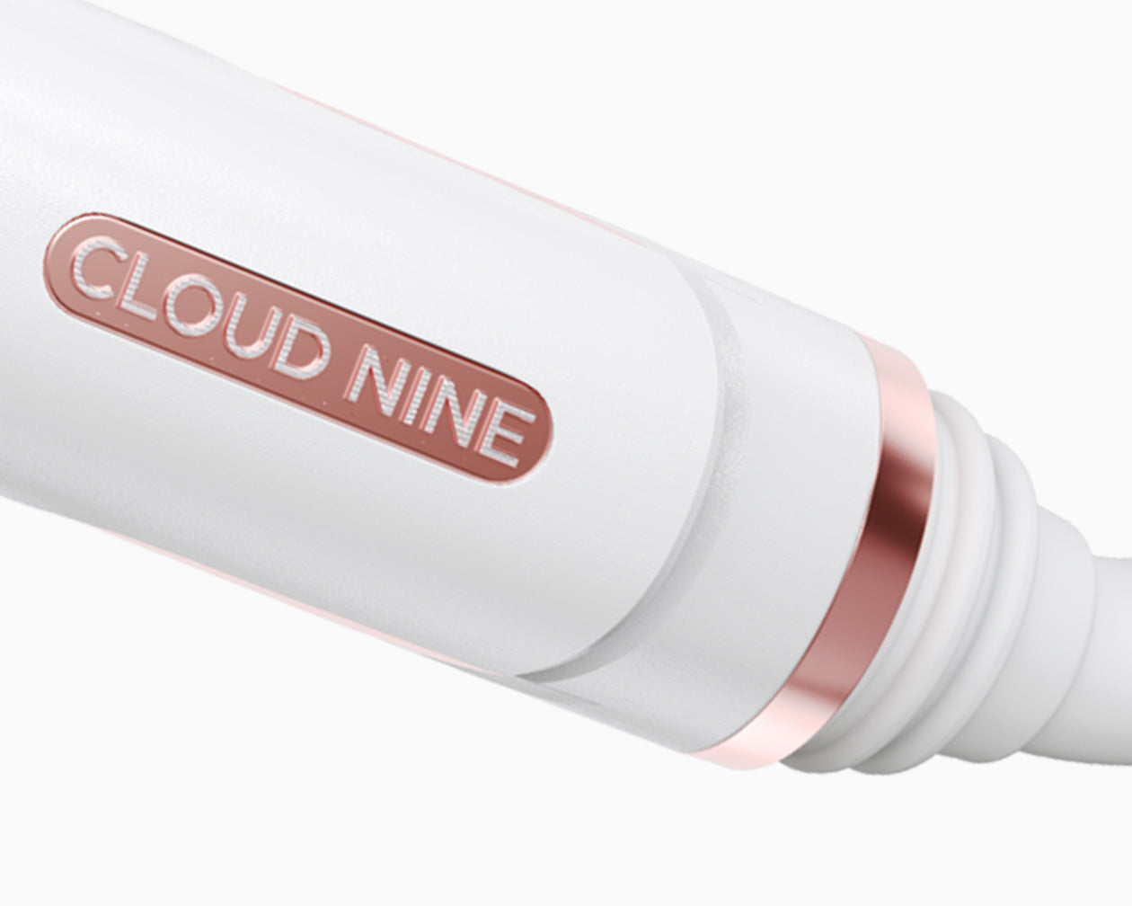 Close up of the rose gold CLOUD NINE branding on the Original Iron Pro Pearl.