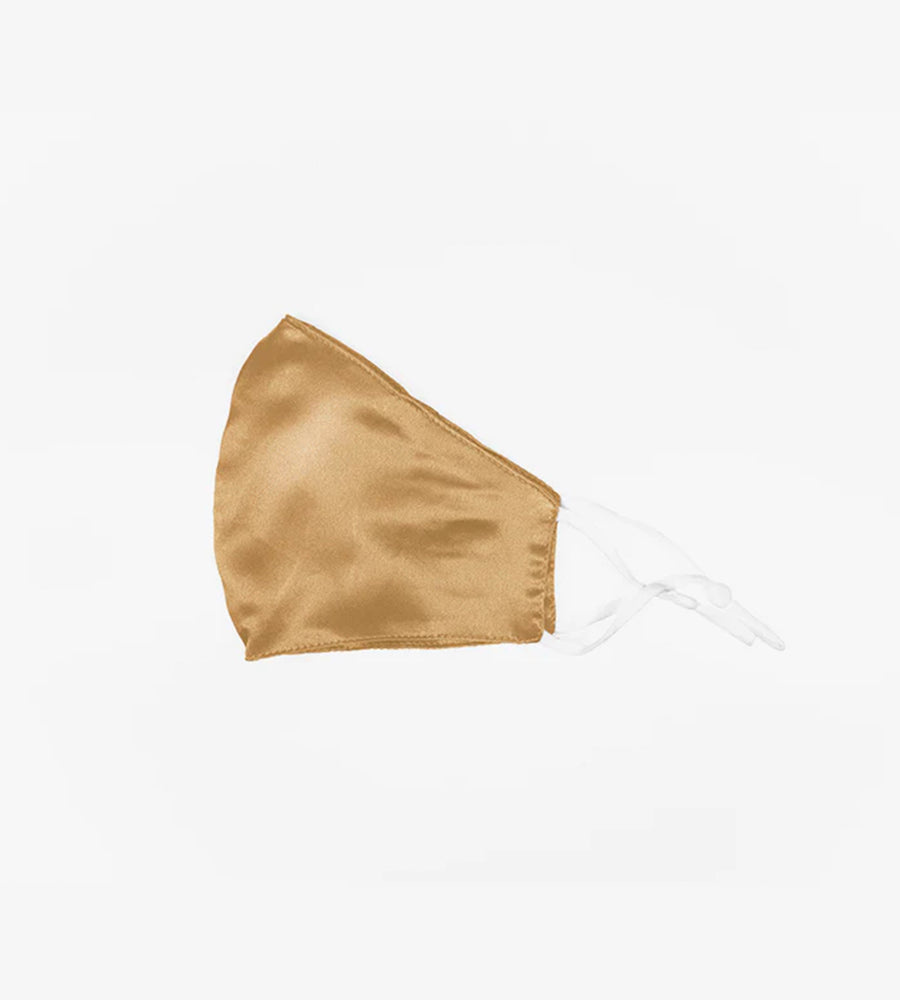 Gold silk face mask.