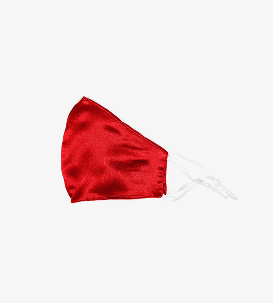 Red silk face mask.