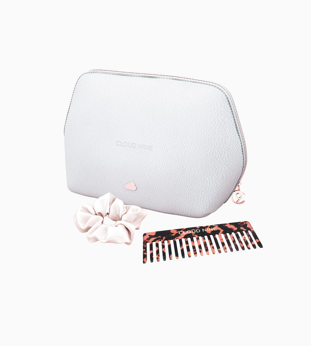 White Cloud Bag with Texture Comb and pink scrunchie.